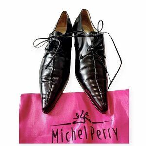 Michel Perry black pointed toe lace up heel, Size 37.5EU, Vintage from mid 90s
